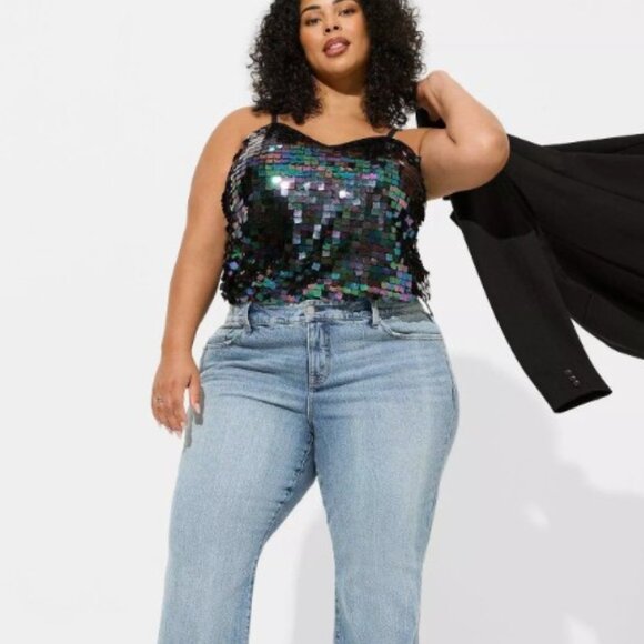 torrid brand NWT Size 00 (M/L 10) Sophie Sequin Swing Cami Purple Sequins - Picture 3 of 8